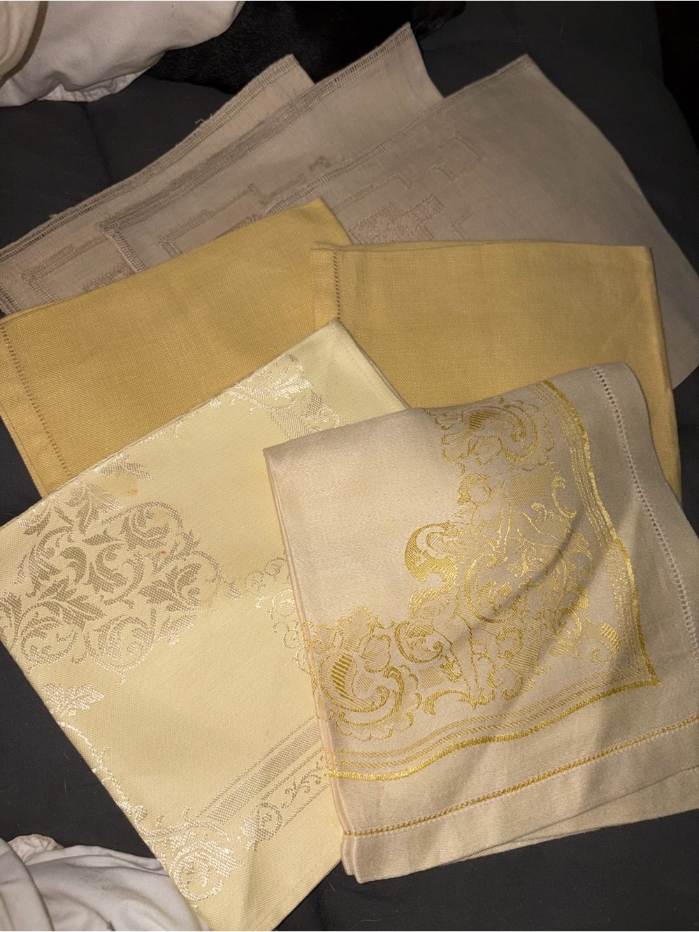 Elegant Cream and Yellow Decorative Napkins -mismatched 7 count